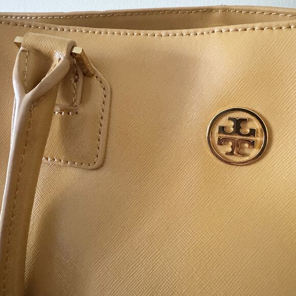 Tory Burch Robinson East West Tote Bag Tan Beige Camel Leather Large EUC - Picture 2 of 14